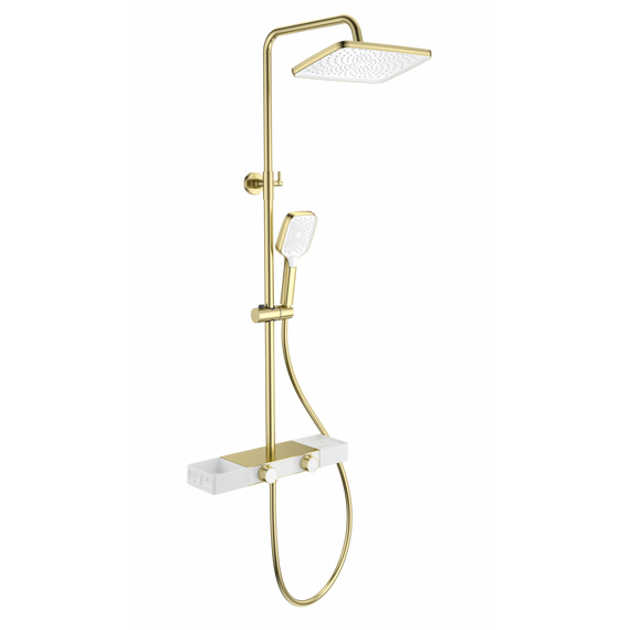 Душевая стойка с термостатом Wonzon & Woghand Shelf WW-B3552-BG, золото брашированное - фото 