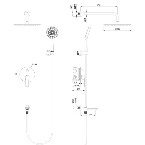 Душевая система для ванны Wonzon & Woghand Brilliant WW-88939079-MB, чёрный матовый - фото 2