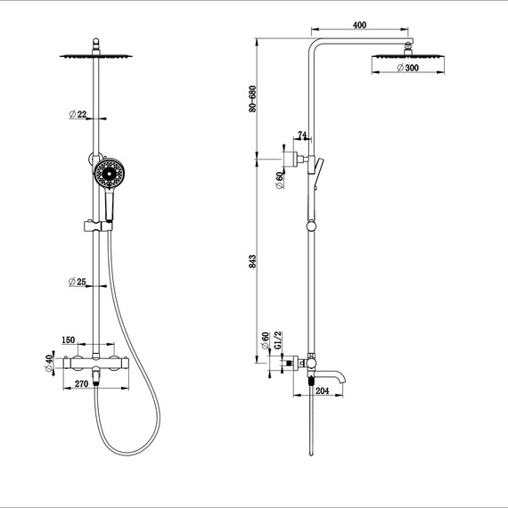 Душевая стойка с термостатом Wonzon & Woghand Stick WW-88739903-BGM, тёмный графит брашированный - фото 8