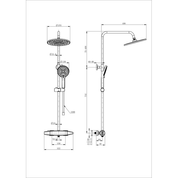 Душевая стойка с термостатом Wonzon & Woghand Neo WW-B3035-A1-MW, белый матовый - фото 2