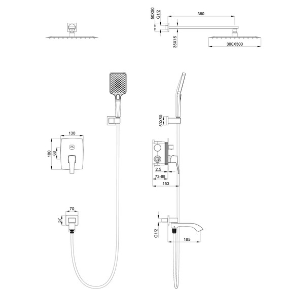 Душевая система для ванны Wonzon & Woghand Flex WW-88939072-MB, чёрный матовый - фото 2