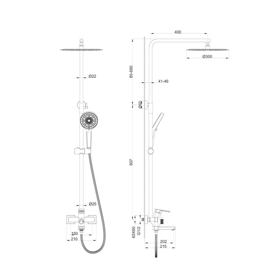 Душевая стойка Wonzon & Woghand Frame WW-88739010-MB, чёрный матовый - фото 8