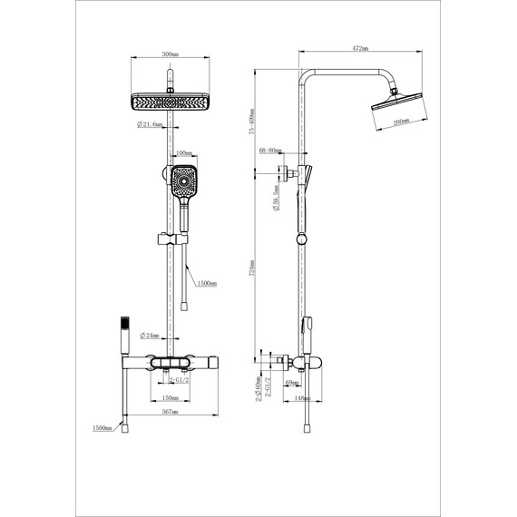 Душевая стойка с термостатом Wonzon & Woghand Muse WW-B4129-MW, белый матовый - фото 2