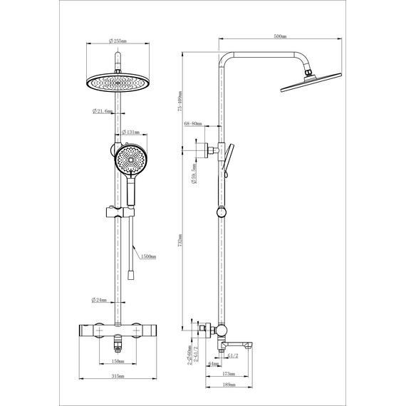 Душевая стойка с термостатом Wonzon & Woghand WW-B3069-BG, золото брашированное - фото 2