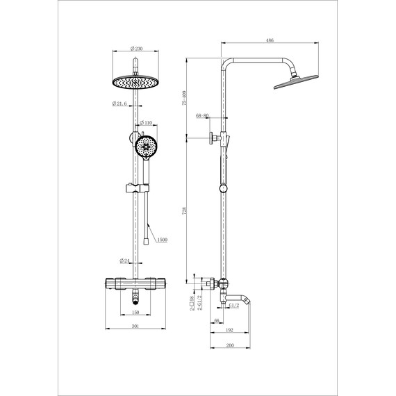 Душевая стойка с термостатом Wonzon & Woghand Stay WW-B3051-A1-BG, золото брашированное - фото 2