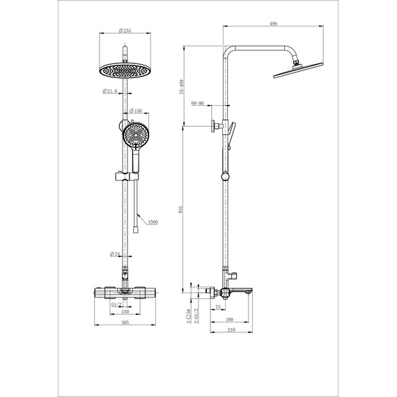 Душевая стойка с термостатом Wonzon & Woghand Solid WW-C3011-A-BG, золото брашированное - фото 2