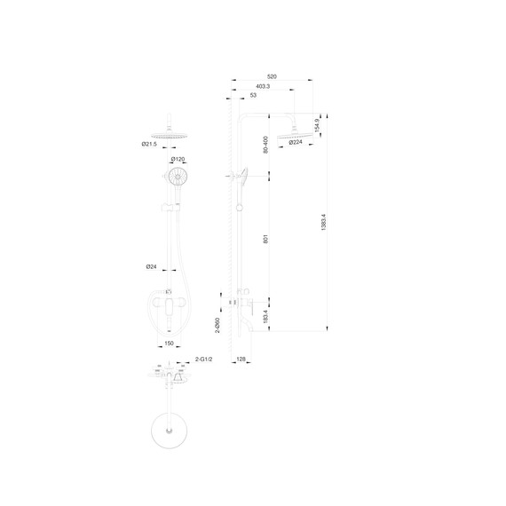Душевая стойка Wonzon & Woghand Line WW-AE3354-CR - фото 2