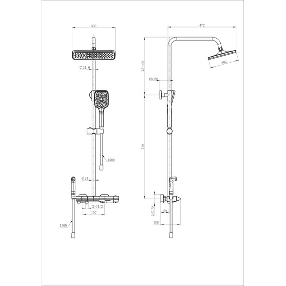 Душевая стойка с термостатом и гигиеническим душем Wonzon & Woghand Muse WW-B4132-A-MB, чёрный матовый - фото 2