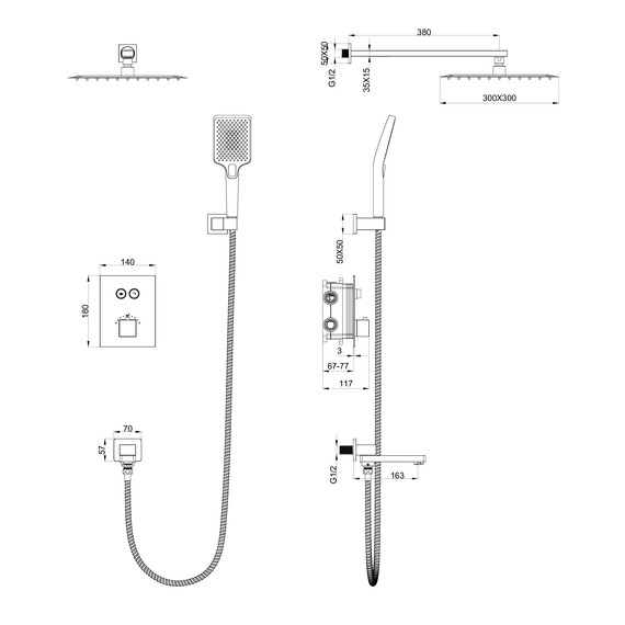 Душевая система для ванны с термостатом Wonzon & Woghand WW-88929003-BN, никель брашированный - фото 2