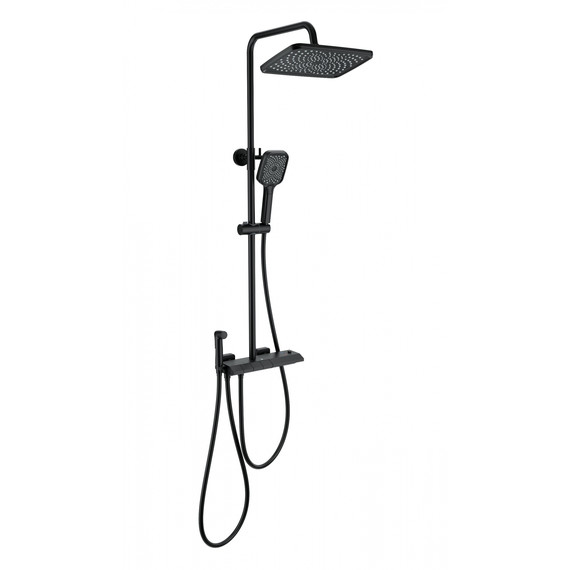 Душевая стойка с термостатом и гигиеническим душем Wonzon & Woghand Muse WW-B4132-A-MB, чёрный матовый - фото 