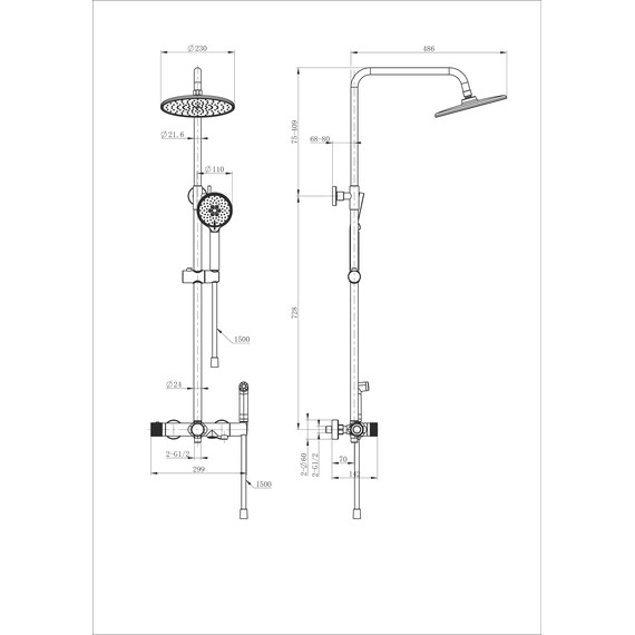 Душевая стойка с термостатом и гигиеническим душем Wonzon & Woghand WW-B3097-A-MB, чёрный матовый - фото 2