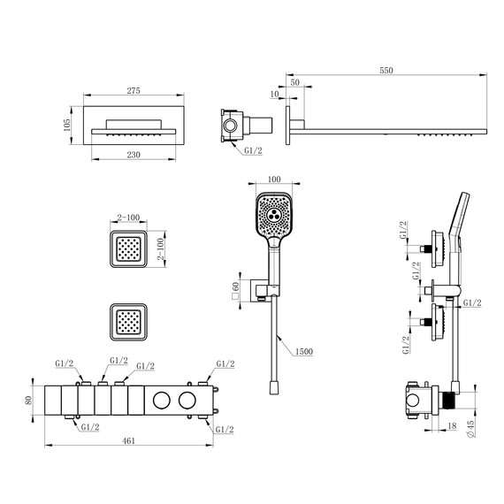 Душевая система для душа с термостатом Wonzon & Woghand WW-D4538-A-BG, золото брашированное - фото 2