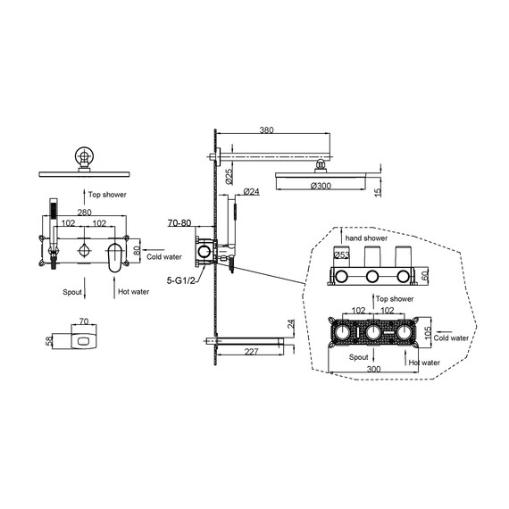Душевая система для ванны Boheme Spectre 454-2-MG (со скрытой частью) золото матовое - фото 2