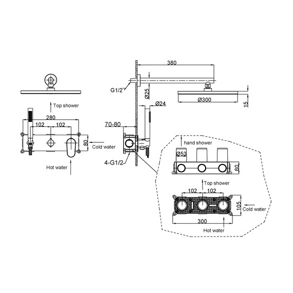 Душевая система для душа Boheme Spectre 454-MG (со скрытой частью) золото матовое - фото 2