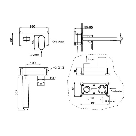 Смеситель для раковины настенный Boheme Spectre 455-MG (со скрытой частью) золото матовое - фото 4