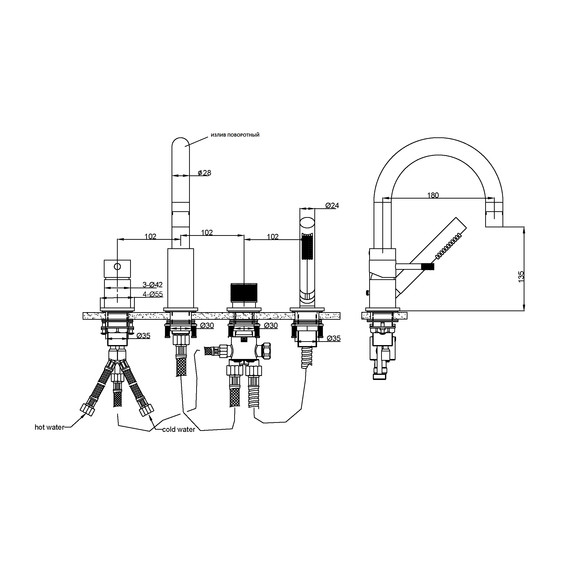 Смеситель для ванны Boheme Uno 460-BRB, брашированная бронза - фото 2