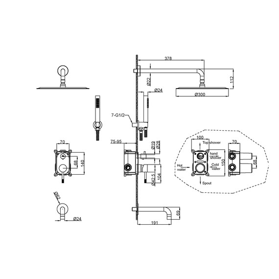 Душевая система для ванны Boheme Uno 464-2-BRB (со скрытой частью) брашированная бронза - фото 2