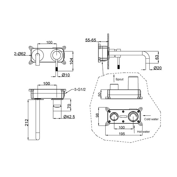Смеситель для раковины настенный Boheme Uno 465-CB (со скрытой частью) брашированная медь - фото 2