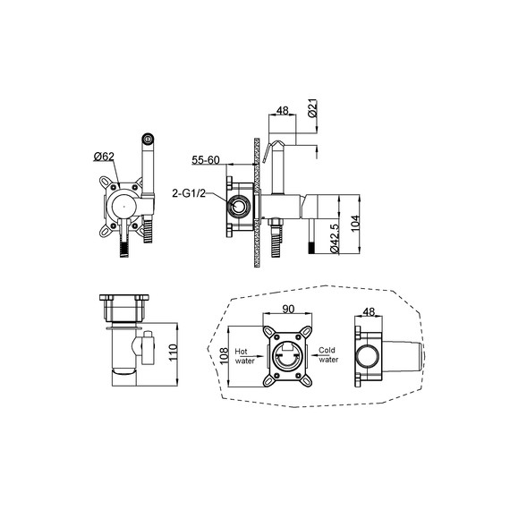 Набор для гигиенического душа Boheme Uno 467-BRB (со скрытой частью) брашированная бронза - фото 2