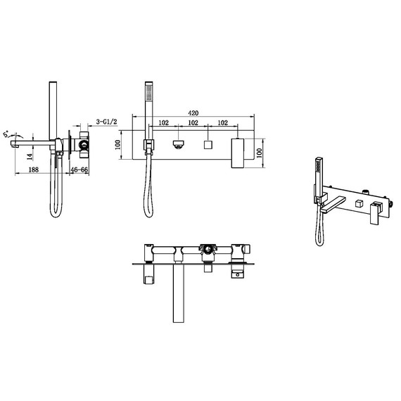 Смеситель для ванны Boheme Qubic 474-2-BRB (со скрытой частью) брашированная бронза - фото 2