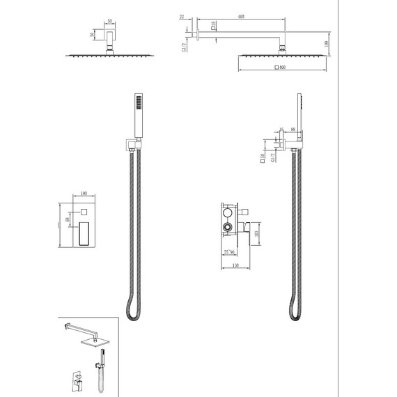 Душевая система для душа Boheme Qubic 474-3-MG (со скрытой частью) золото матовое - фото 4