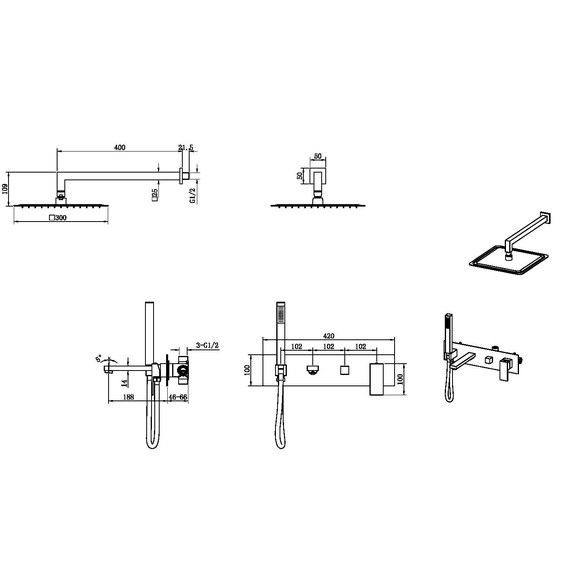 Душевая система для ванны Boheme Qubic 474-BRB (со скрытой частью) брашированная бронза - фото 2
