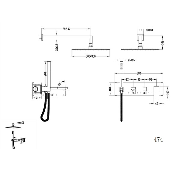 Душевая система для ванны Boheme Qubic 474-BRB (со скрытой частью) брашированная бронза - фото 3