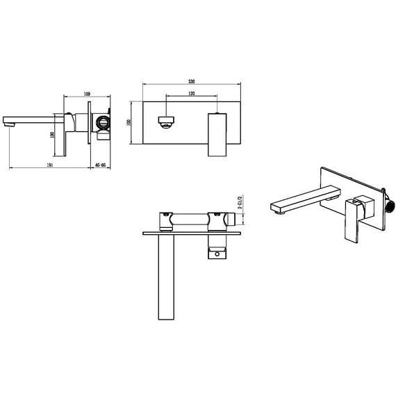 Смеситель для раковины настенный Boheme Qubic 475-CB (со скрытой частью) брашированная медь - фото 2
