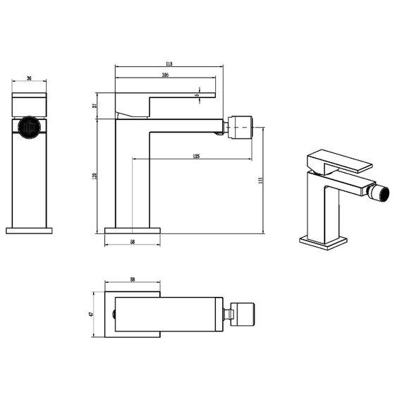 Смеситель для биде Boheme Qubic 476-CB, брашированная медь - фото 2