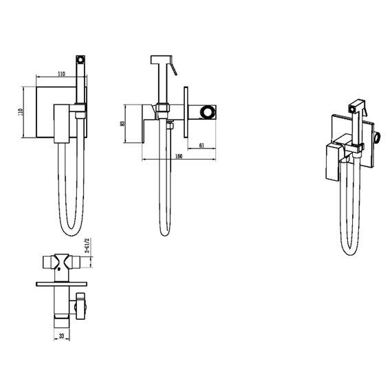Набор для гигиенического душа Boheme Qubic 477-BRB (со скрытой частью) брашированная бронза - фото 2