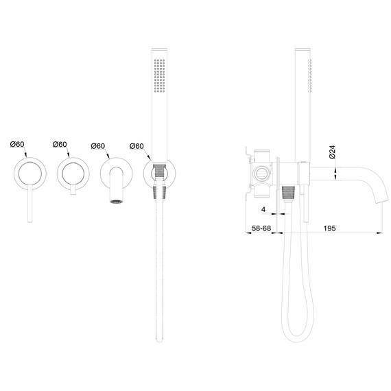 Смесители для ванны Wonzon & Woghand Stick WW-889017-MB (со скрытой частью) чёрный - фото 2