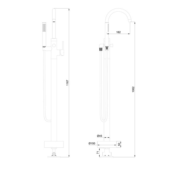 Смеситель для ванны напольный Wonzon & Woghand Stick WW-88649017-CR - фото 2