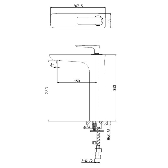 Смеситель для раковины высокий Wonzon & Woghand Shark WW-481102-CR - фото 6
