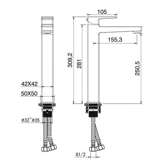 Смеситель для раковины высокий Wonzon & Woghand Cube 2.0 WW-88019068-CR - фото 6