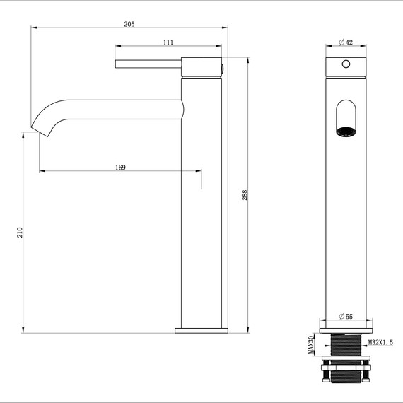 Смеситель для раковины высокий Wonzon & Woghand Stick WW-88239017-MB, чёрный - фото 6
