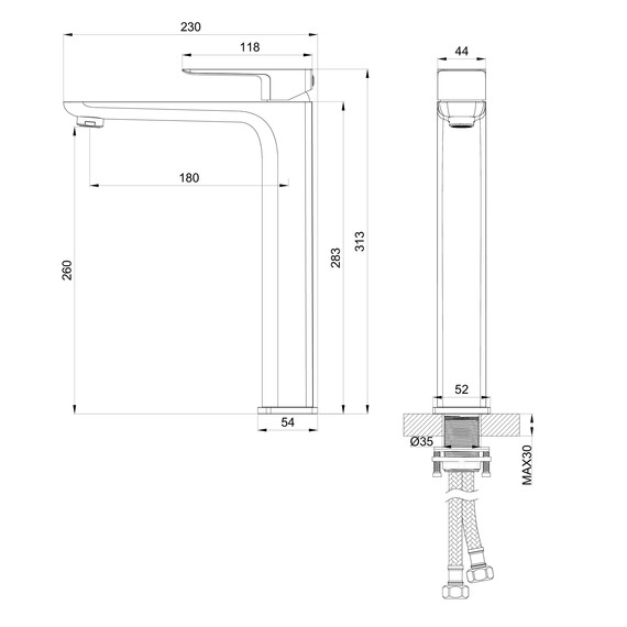 Смеситель для раковины высокий Wonzon & Woghand Edge WW-88239003-BGM, тёмный графит - фото 5