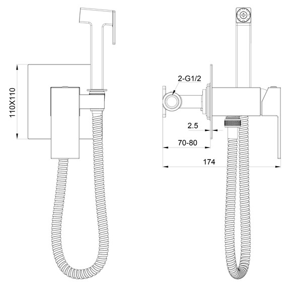 набор для гигиенического душа Wonzon & Woghand Cube WW-88829016-CR (со скрытой частью) - фото 6