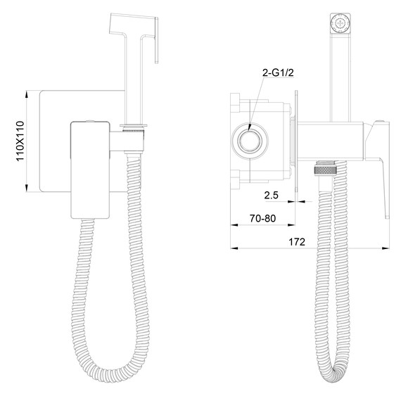 набор для гигиенического душа Wonzon & Woghand Cube 2.0 WW-88829068-BGM (со скрытой частью) тёмный графит - фото 6