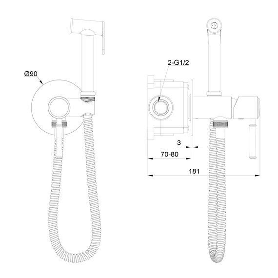 набор для гигиенического душа Wonzon & Woghand Tor WW-88829073-BGM (со скрытой частью) тёмный графит - фото 6