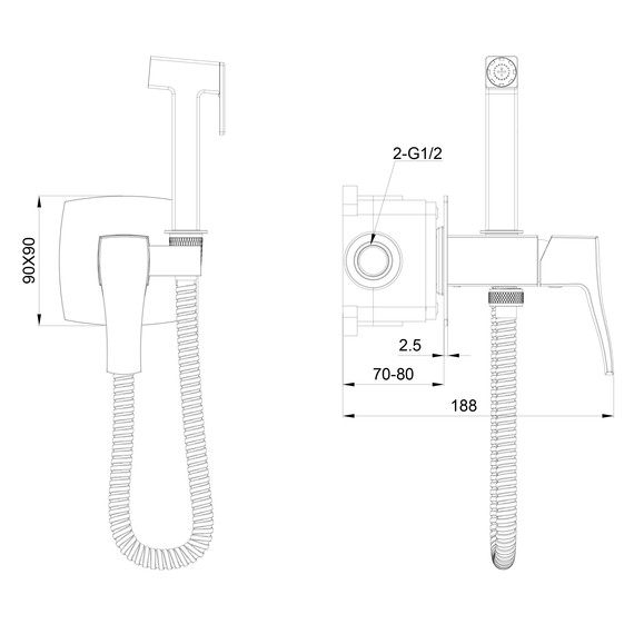 набор для гигиенического душа Wonzon & Woghand Flex WW-88829072-CR (со скрытой частью) - фото 6