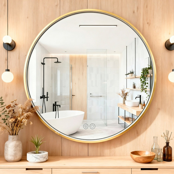 Зеркало Azario Димион 60 см АZ-LED010725 (подсветка, подогрев и сенсорный выключатель) золото матовое - фото 3