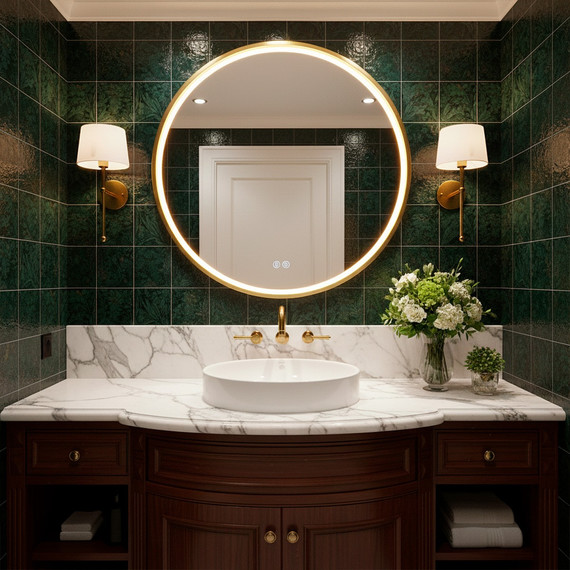 Зеркало Azario Димион 70 см АZ-LED011025 (подсветка, подогрев и сенсорный выключатель) золото матовое - фото 3