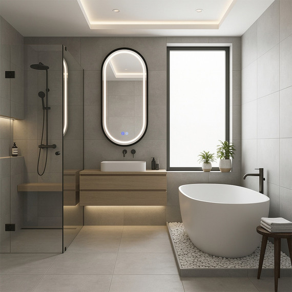 Зеркало Azario Блейк 50 см АZ-LED011125 (подсветка, подогрев и сенсорный выключатель) чёрный матовый - фото 3