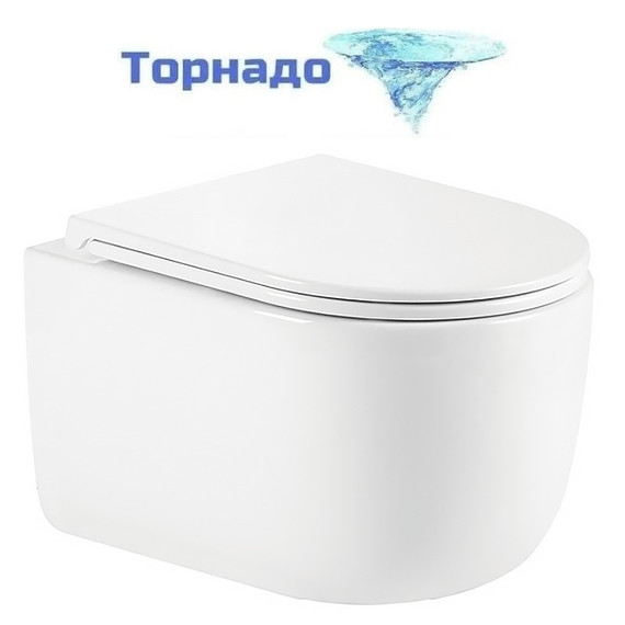 Унитаз подвесной безободковый Azario Serenata AZ-5101T-WHT с тонким быстросъемным сиденьем микролифт (Система смыва торнадо) - фото 