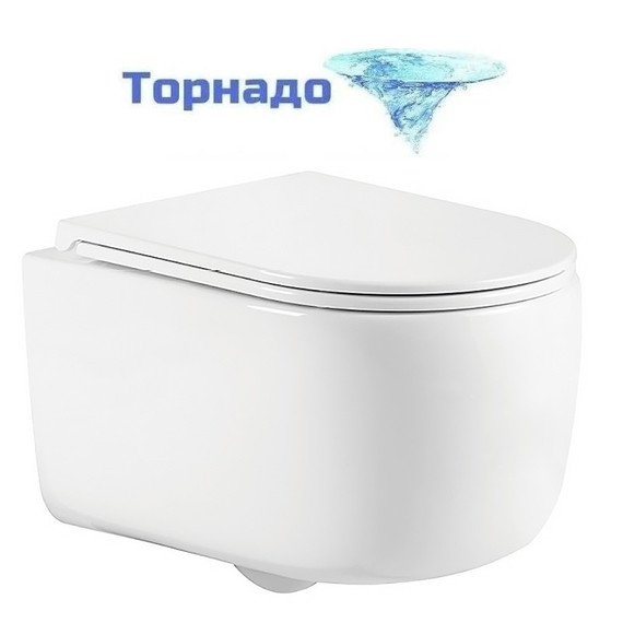Унитаз подвесной безободковый Azario Nata AZ-5102T-WHT с тонким быстросъемным сиденьем микролифт (Система смыва торнадо) - фото 