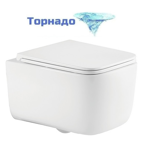 Унитаз подвесной безободковый Azario Bacio AZ-5103T-WHT с тонким быстросъемным сиденьем микролифт (Система смыва торнадо) - фото 