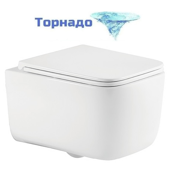 Унитаз подвесной безободковый Azario Vater AZ-5104T-WHT с тонким быстросъемным сиденьем микролифт (Система смыва торнадо) - фото 
