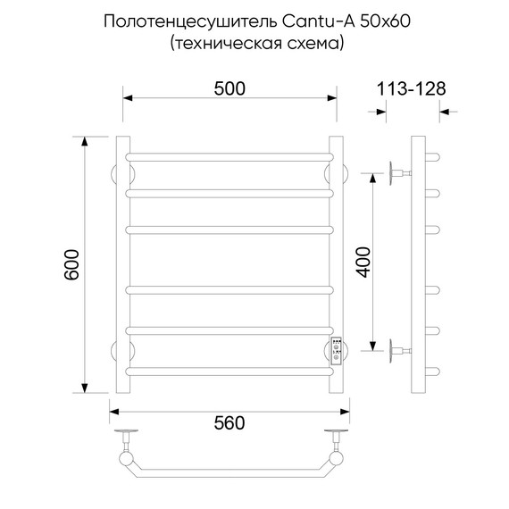 Полотенцесушитель электрический Veconi Cantu-A П6 500x600 мм C6050G-A, золото матовое - фото 2