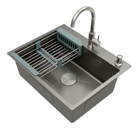 Кухонная мойка Azario Nicole AZG5050H (сифон, дозатор и коландер в комплекте) серый соты - фото 