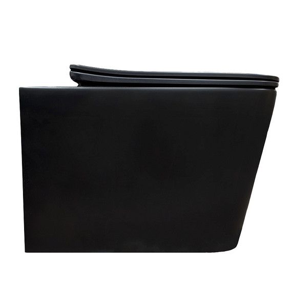 Унитаз подвесной безободковый Azario Cascad-Black AZ-2303A-MB с быстросъемным сиденьем микролифт (система смыва Торнадо) чёрный матовый - фото 2